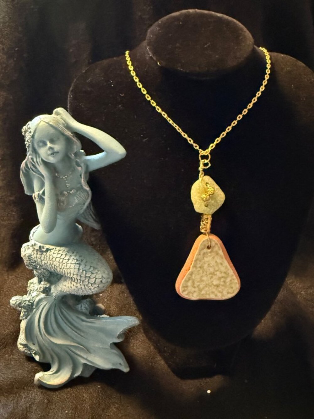 Two Shores – Puerto Rico Lime Green Sea Glass & Barcelona Pottery Necklace